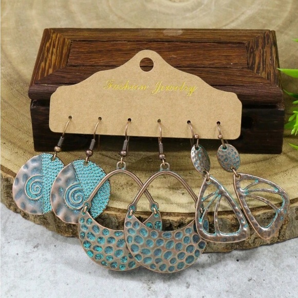 Jewelry - 3 Pairs Bohemian Bronze Earrings